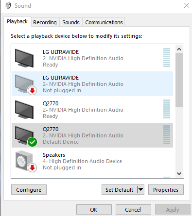 nvidia high definition audio windows 10 not working